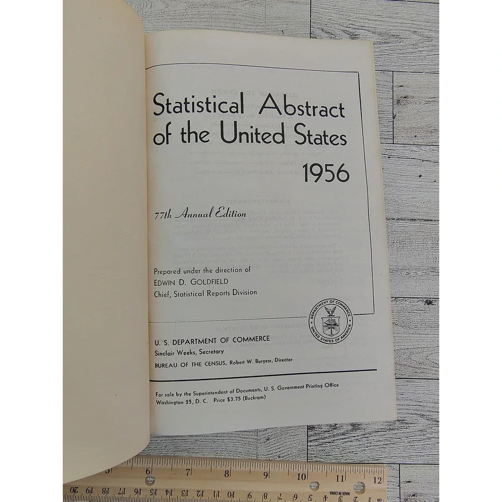 MCM 1956 Statistical Abstract Vintage Government Data Hardcover Book Shelf Decor